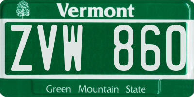 VT license plate ZVW860