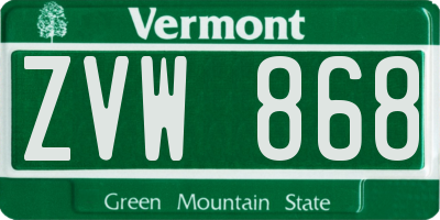 VT license plate ZVW868