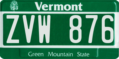 VT license plate ZVW876