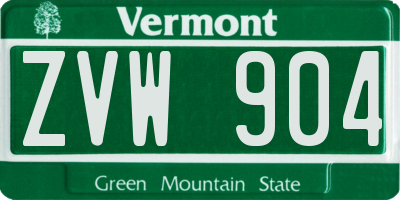 VT license plate ZVW904