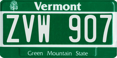 VT license plate ZVW907