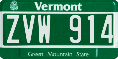 VT license plate ZVW914