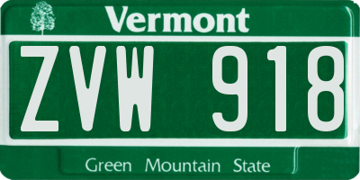 VT license plate ZVW918