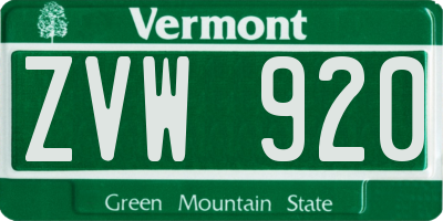 VT license plate ZVW920