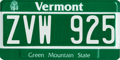 VT license plate ZVW925