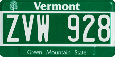 VT license plate ZVW928