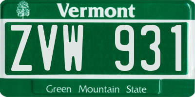 VT license plate ZVW931