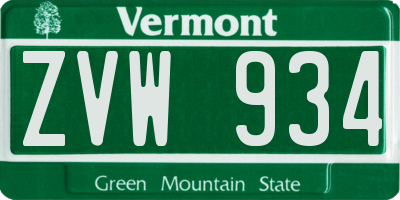 VT license plate ZVW934