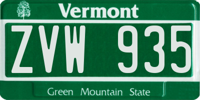 VT license plate ZVW935