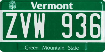 VT license plate ZVW936