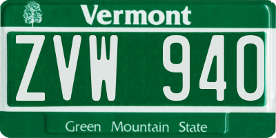 VT license plate ZVW940