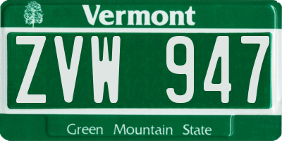 VT license plate ZVW947