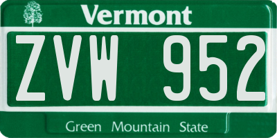 VT license plate ZVW952