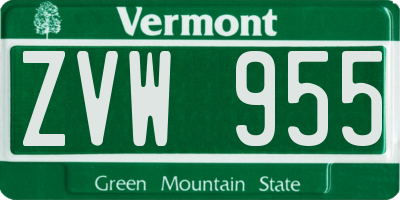 VT license plate ZVW955