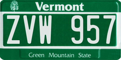 VT license plate ZVW957