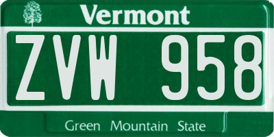 VT license plate ZVW958