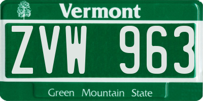VT license plate ZVW963