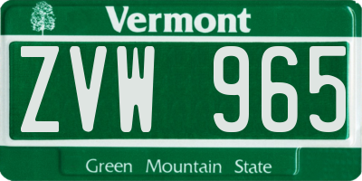 VT license plate ZVW965