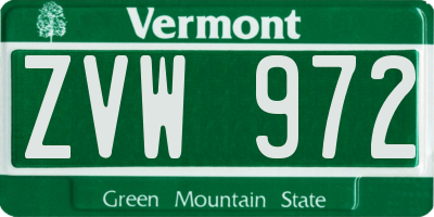 VT license plate ZVW972