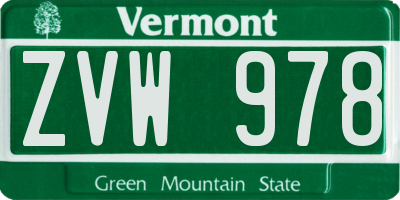 VT license plate ZVW978