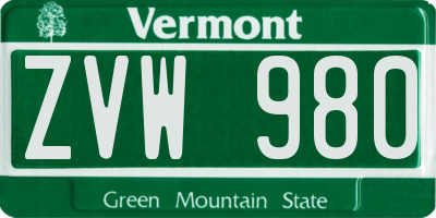 VT license plate ZVW980