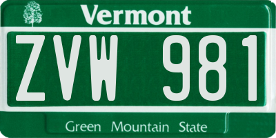 VT license plate ZVW981