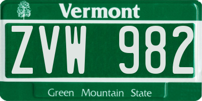 VT license plate ZVW982