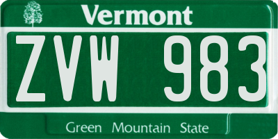 VT license plate ZVW983