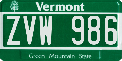 VT license plate ZVW986
