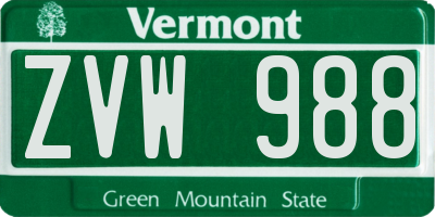 VT license plate ZVW988