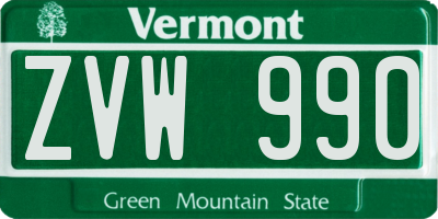 VT license plate ZVW990