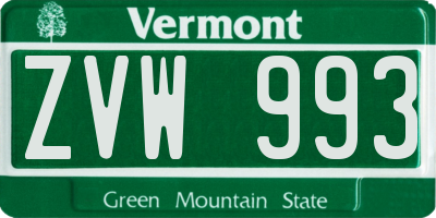 VT license plate ZVW993