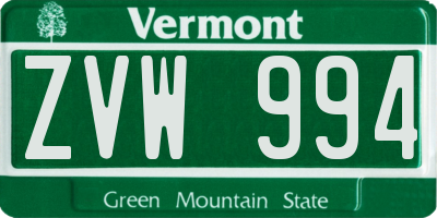VT license plate ZVW994