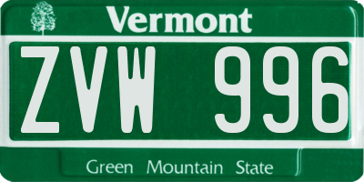 VT license plate ZVW996