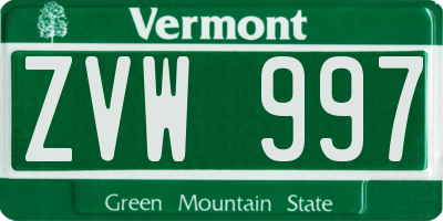 VT license plate ZVW997
