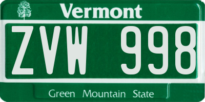 VT license plate ZVW998