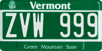 VT license plate ZVW999