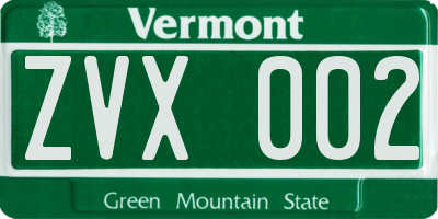 VT license plate ZVX002