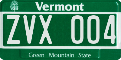 VT license plate ZVX004