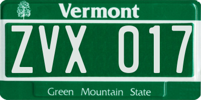 VT license plate ZVX017