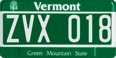VT license plate ZVX018