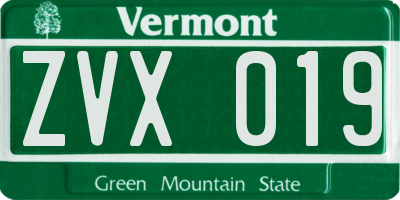 VT license plate ZVX019