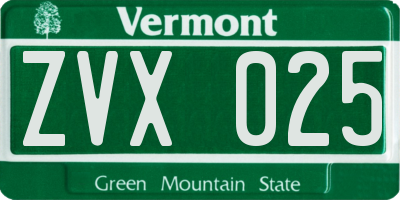 VT license plate ZVX025