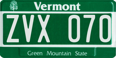 VT license plate ZVX070