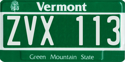 VT license plate ZVX113