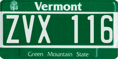 VT license plate ZVX116