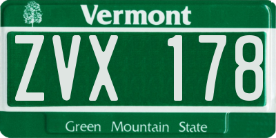 VT license plate ZVX178