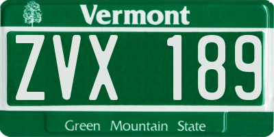 VT license plate ZVX189