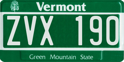 VT license plate ZVX190