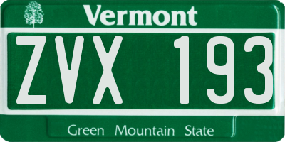 VT license plate ZVX193